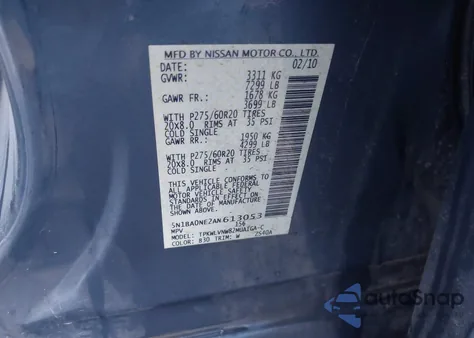 2010 Nissan Armada Platinum z USA, uszkodzony, nr VIN 5N1BA0NE2AN613053